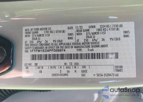 2023 Ford F-150 Xlt from USA, damaged, VIN 1FTFW1ED8PFD08874